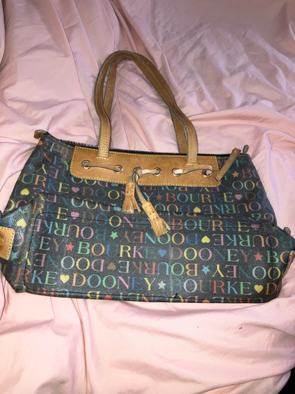 Dooney & Bourke Multicolor Signature Shoulder Bag with Tan Trim